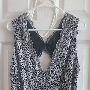 Elegant Black and Silver Lace Maxi Dress